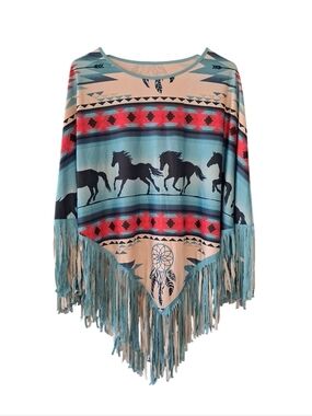 Montana West Aztec Horse Collection Poncho with clay-toned Southwest Design
